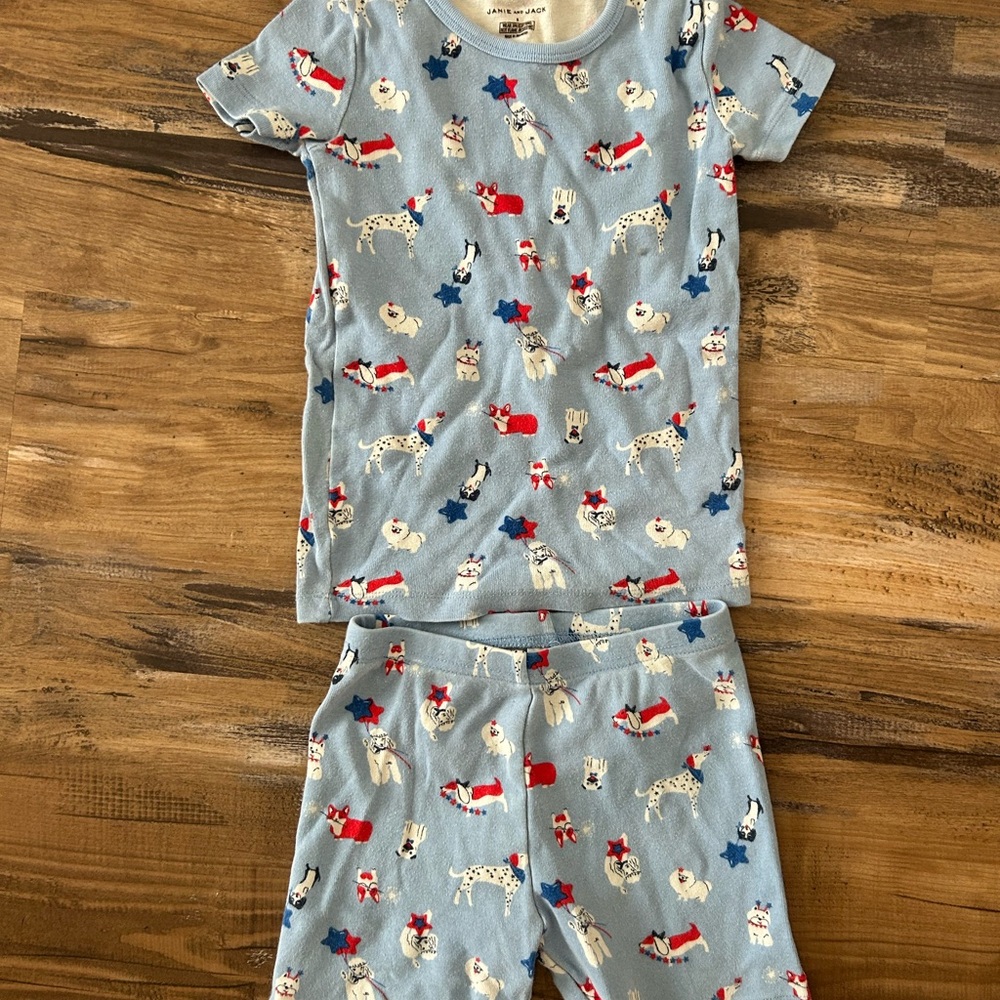 Janie and Jack Light Blue Puppy Print Pajama Set